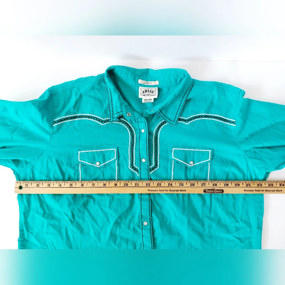 Ariat Teal Rosario Western Pearl Snap Shirt Embroidered Anita Bonita Cross XXL - Picture 6 of 7